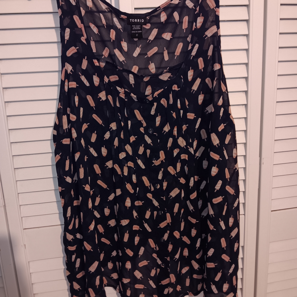 Torrid Navy Blue & Orange Patterned Blouse